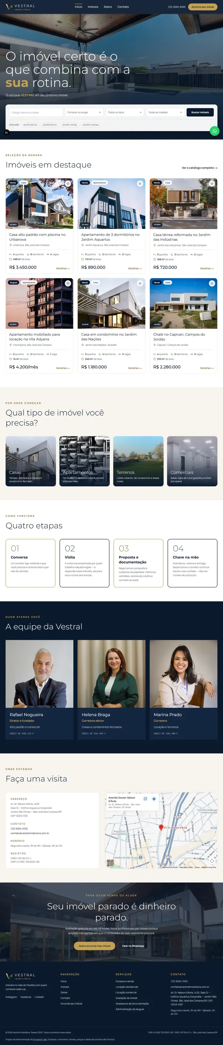 Página inteira do site Vestral Imobiliária