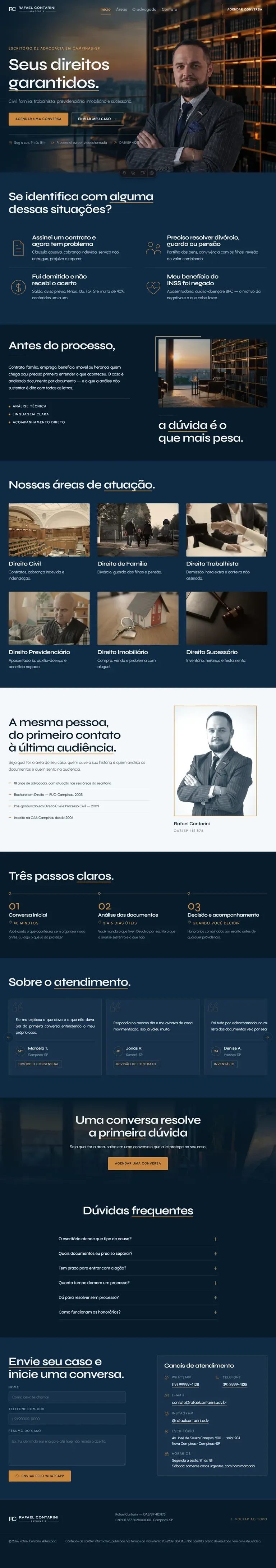 Página inteira do site Contarini Advocacia