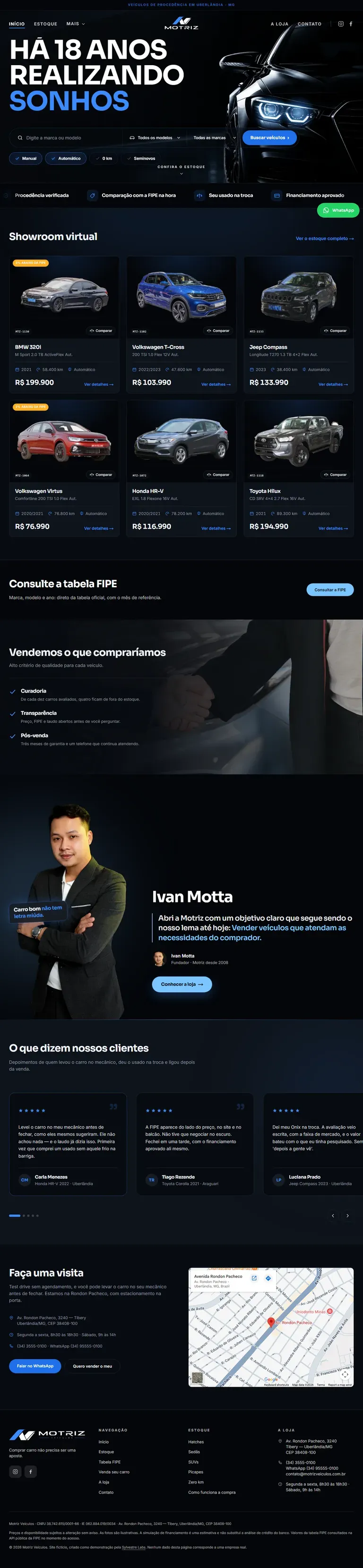Página inteira do site Motriz Veículos